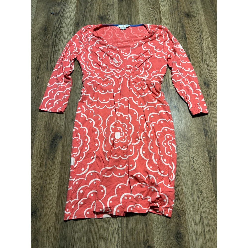 Boden Dress Women's Size 16 Pink White Flower Long Sleeve Dress V-neck